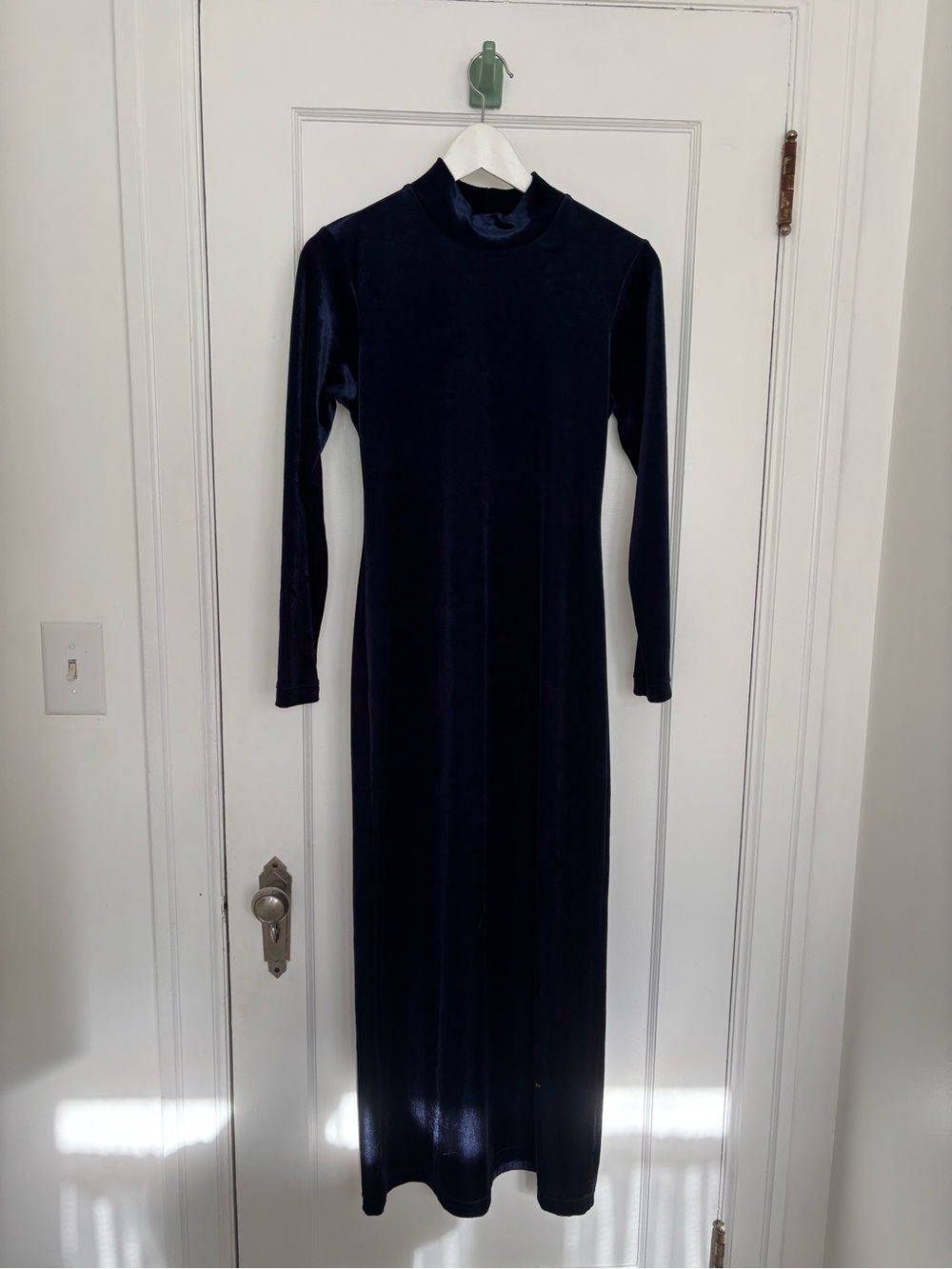 Women’s Long Sleeve Velvet Maxi Dress in Navy
